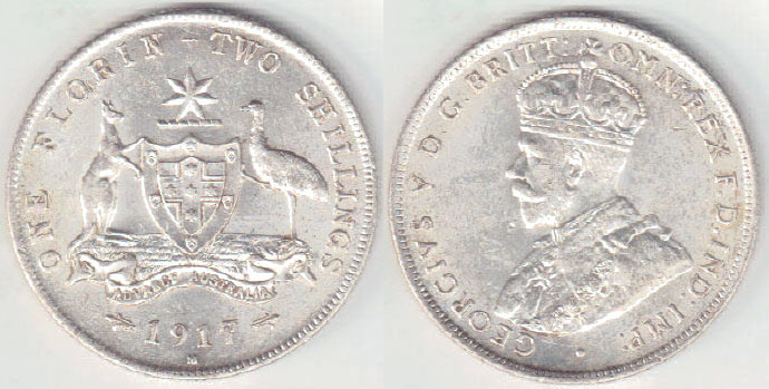 1917 Australia silver Florin (EF) A003542